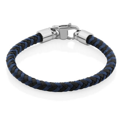 BRACELET POUR HOMME EN CUIR TRESSÉ NOIR & BLEU