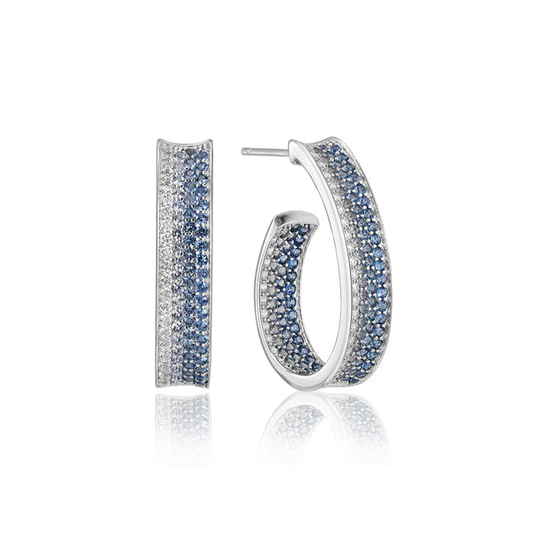 GRANDS ANNEAUX OVALES ONDULÉS - ARGENT & ZIRCONS BLANC BLEU
