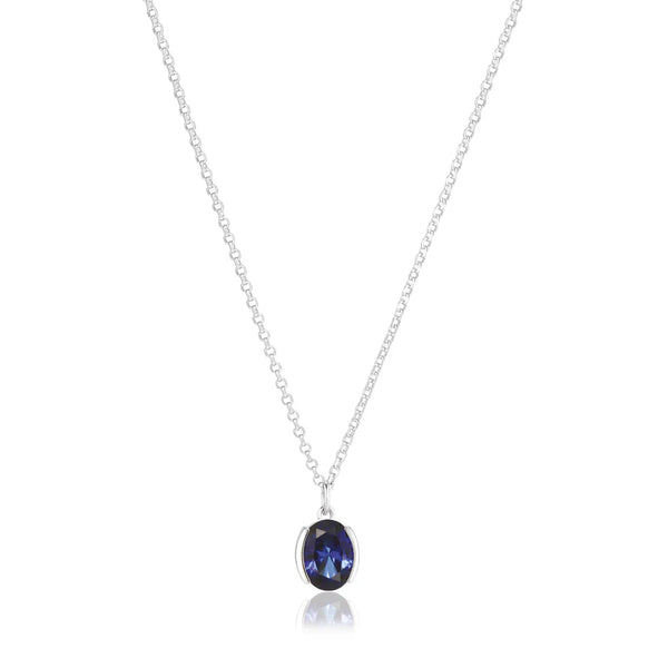 CHAINE FINE - ARGENT & BRELOQUE OVALE ZIRCON BLEU "ELLISSE CAREZZA"