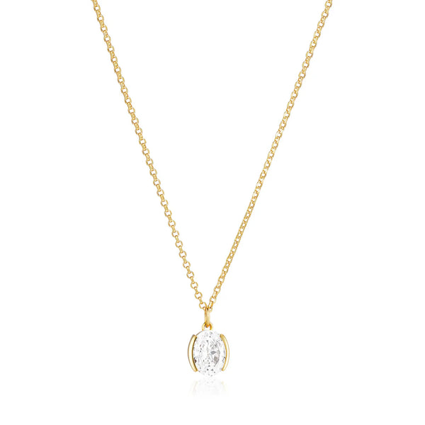 CHAINE FINE AJUSTABLE - OR & BRELOQUE OVALE ZIRCON BLANC "ELLISSE CAREZZA"