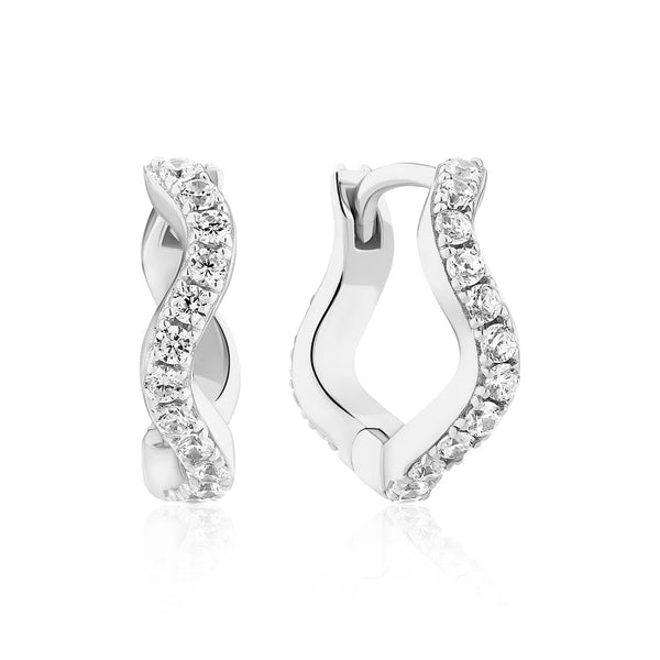 BOUCLES D'OREILLES ANNEAUX ARGENT AVEC ZIRCON BLANC "ELLERA WAVES MEDIO"