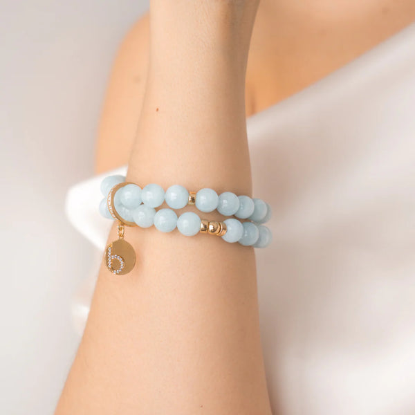 BRACELET DOUBLE RANGS AVEC GROSSES PIERRES BLEUS - OR