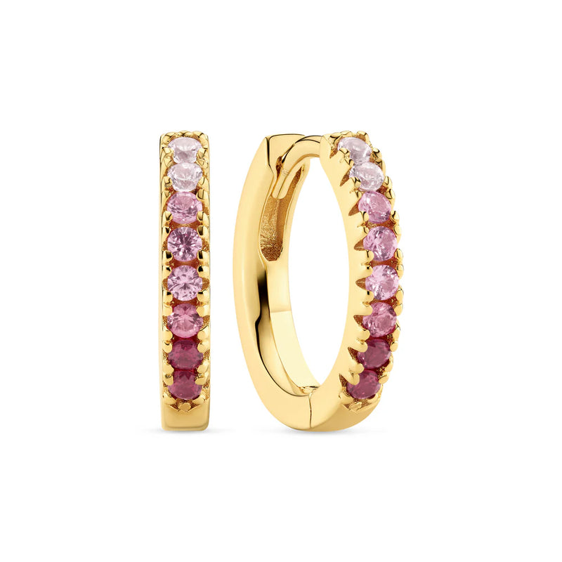 BOUCLE D'OREILLES MOYENNES ANNEAUX OR & ZIRCONS DEGRADÉS ROSES "ELLERA"