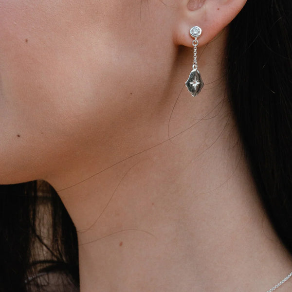BOUCLE D'OREILLES PENDANTES ÉTOILES ZIRCONS ENGRAVÉES - ARGENT