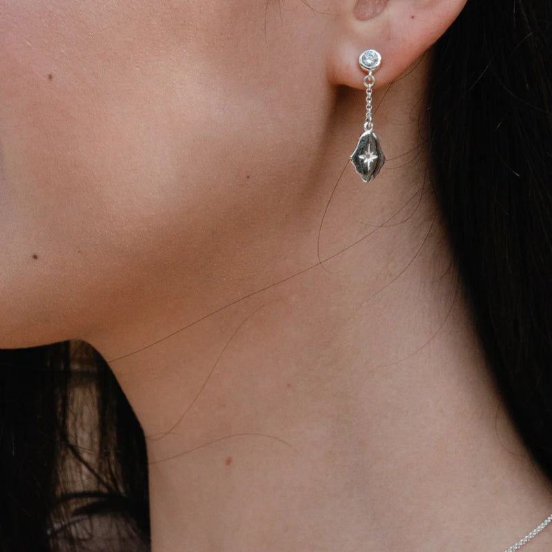 BOUCLE D'OREILLES PENDANTES ÉTOILES ZIRCONS ENGRAVÉES - ARGENT