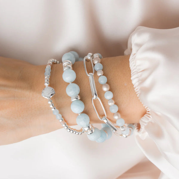 BRACELET GROSSES PIERRES BLEU - ARGENT
