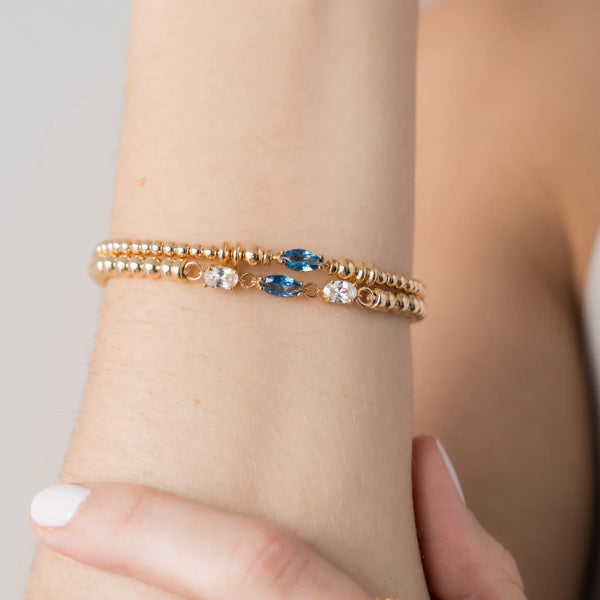 BRACELET ZIRCON BLEU OVAL - OR