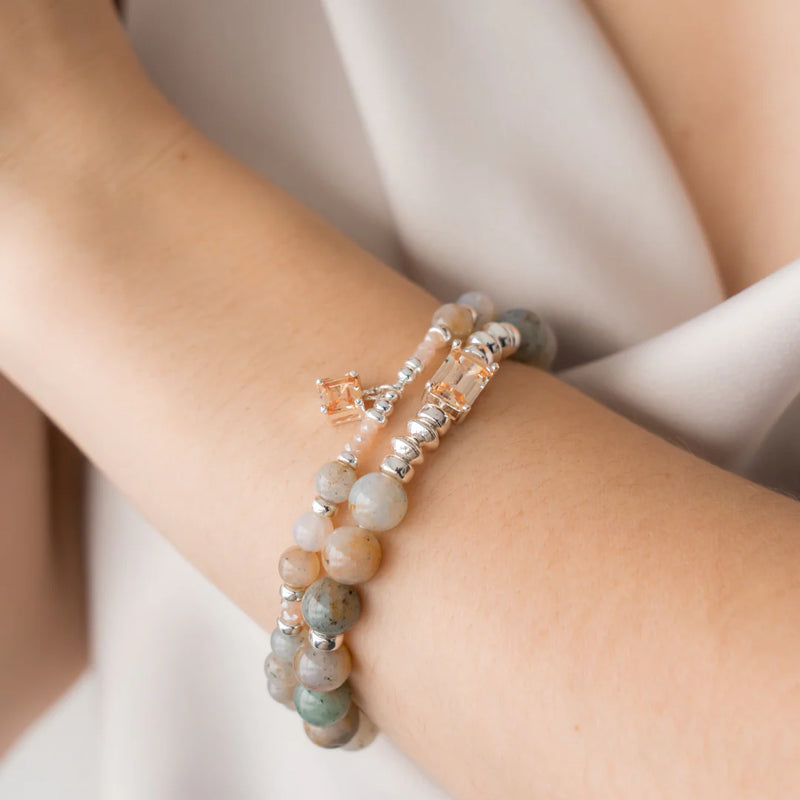 BRACELET PIERRES VARIÉES & CRISTAUX REACTANGLE CHAMPAGNE - ARGENT