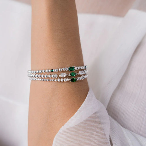 BRACELET AVEC CRISTAUX ÉMERAUDES - ARGENT