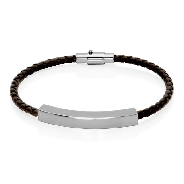 BRACELET POUR HOMME EN CUIR TRESSÉ BRUN & ARGENT