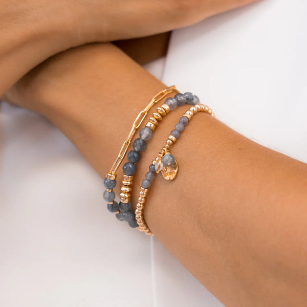 BRACELET MOITIÉ PIERRES BLEUS & MOITIÉ CHAINE - OR
