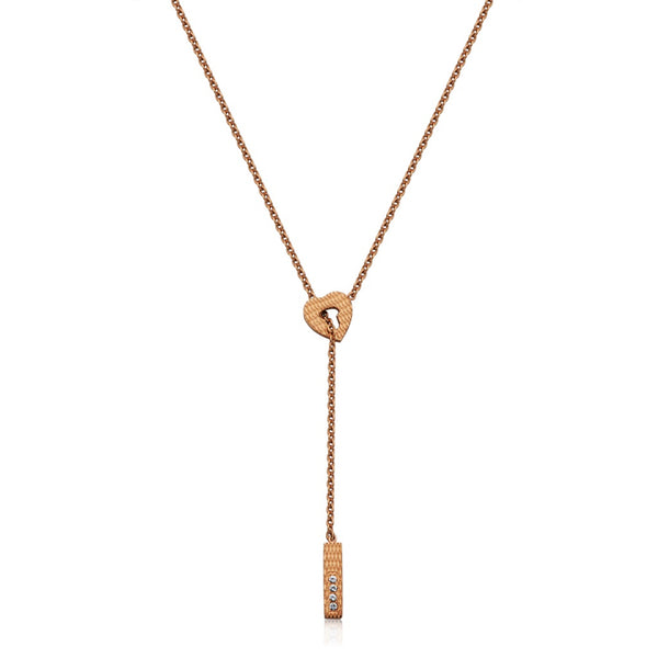 COLLIER OR ROSE CHAINE FINE AVEC SERRURE COEUR & CLÉ BRILLANTE