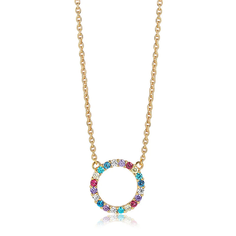 CHAINE FINE AJUSTABLE - OR & BRELOQUE CIRCULAIRE ZIRCONS MULTI-COULEURS "BIELLA"