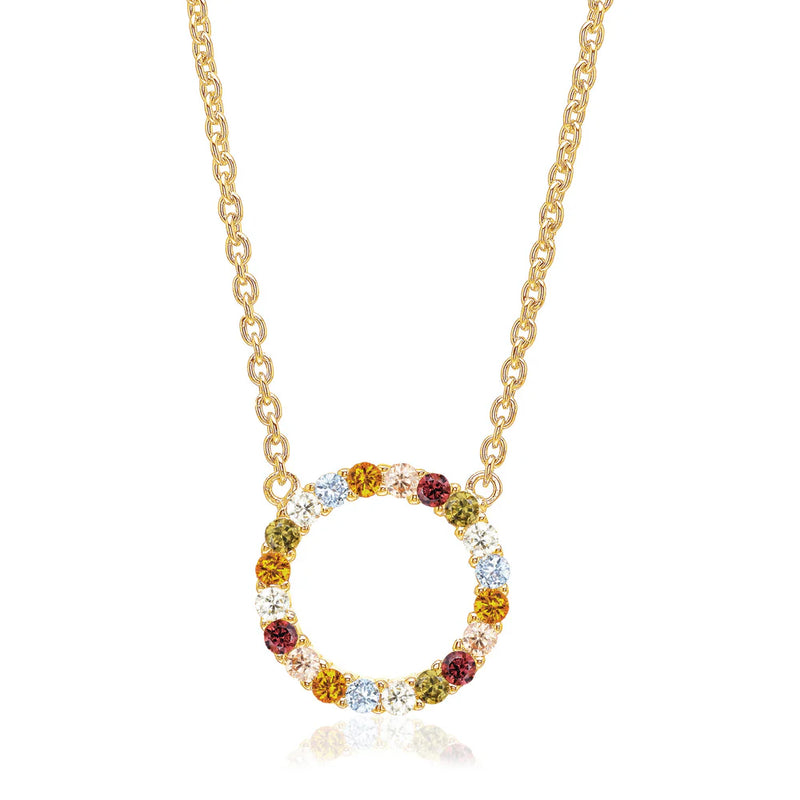 CHAINE FINE AJUSTABLE - OR & BRELOQUE CIRCULAIRE ZIRCONS MULTI-COULEURS "BIELLA"