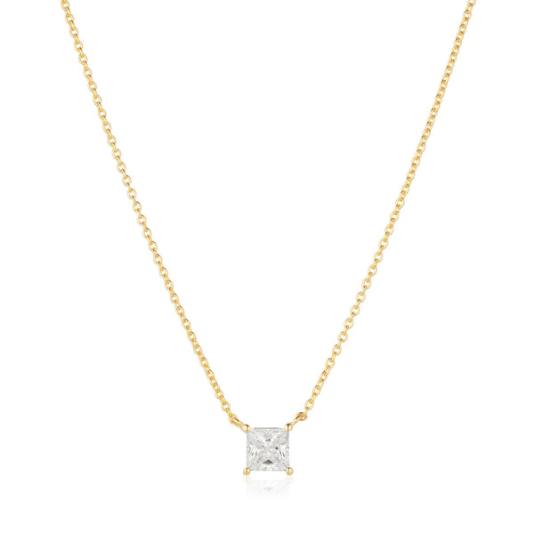CHAINE FINE AJUSTABLE - OR & BRELOQUE CARRÉ ZIRCON BLANC "ELLERA QUADRATO"