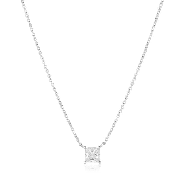 CHAINE FINE - ARGENT & BRELOQUE CARRÉ ZIRCON BLANC "ELLERA QUADRATO"