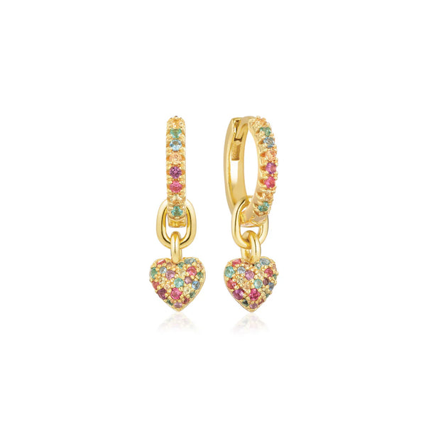 MOYENS ANNEAUX BRELOQUE COEUR - OR & ZIRCONS MULTI-COULEURS
