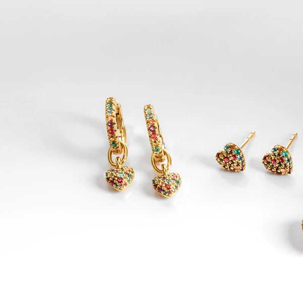 MOYENS ANNEAUX BRELOQUE COEUR - OR & ZIRCONS MULTI-COULEURS