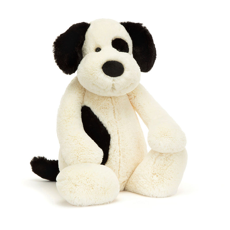 GRANDE PELUCHE CHIEN  CRÈME & NOIR "BASHFUL"