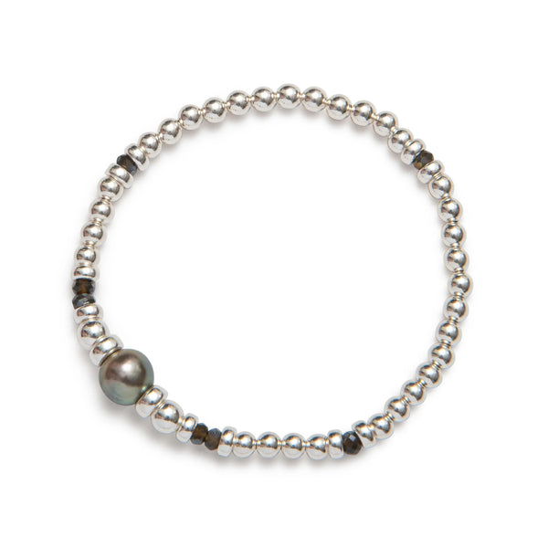 BRACELET ZIRCONS NOIRS AVEC PERLE DE TAHITI - ARGENT