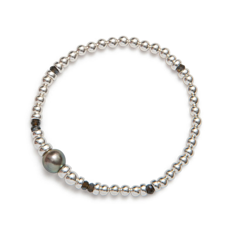 BRACELET ZIRCONS NOIRS AVEC PERLE DE TAHITI - ARGENT