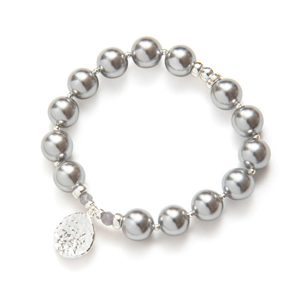 BRACELET GROSSES PERLES AVEC BRELOQUE RONDE - ARGENT