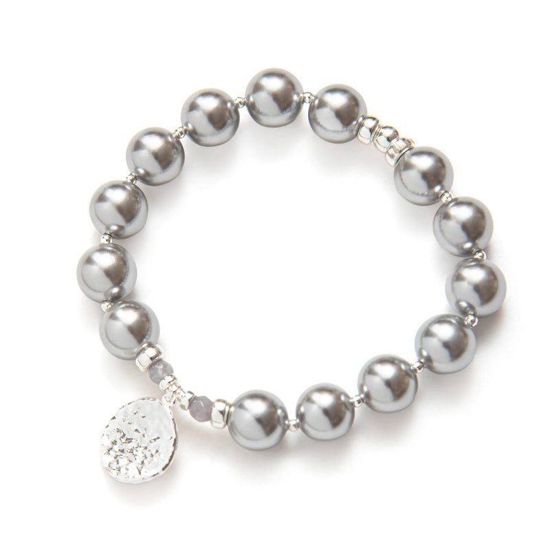 BRACELET GROSSES PERLES AVEC BRELOQUE RONDE - ARGENT