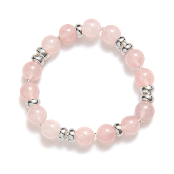BRACELET GROSSE PIERRES AGATHES ROSE - ARGENT