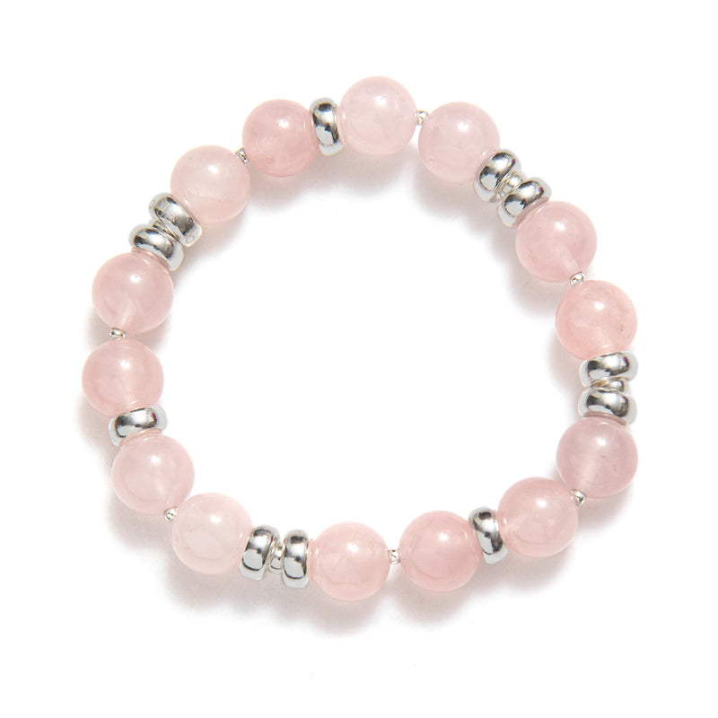 BRACELET GROSSE PIERRES AGATHES ROSE - ARGENT