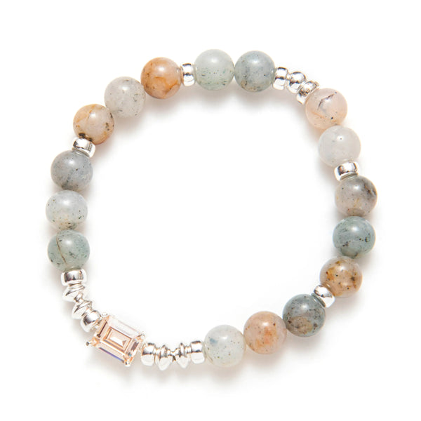 BRACELET PIERRES VARIÉES & CRISTAUX REACTANGLE CHAMPAGNE - ARGENT
