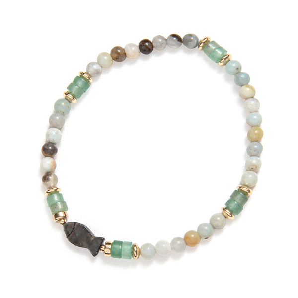 BRACELET BILLES AGATHE TURQUOISE AVEC POISSONS - OR