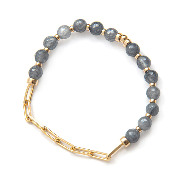 BRACELET MOITIÉ PIERRES BLEUS & MOITIÉ CHAINE - OR