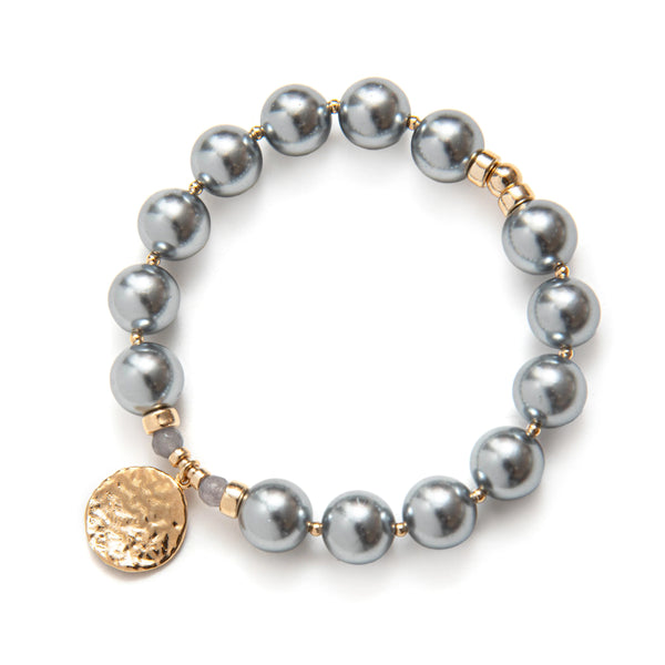 BRACELET GROSSES PERLES AVEC BRELOQUE RONDE - OR