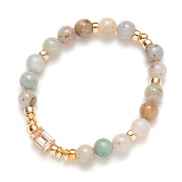 BRACELET PIERRES VARIÉES & CRISTAUX REACTANGLE CHAMPAGNE - OR