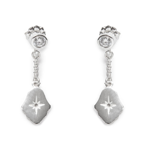 BOUCLE D'OREILLES PENDANTES ÉTOILES ZIRCONS ENGRAVÉES - ARGENT