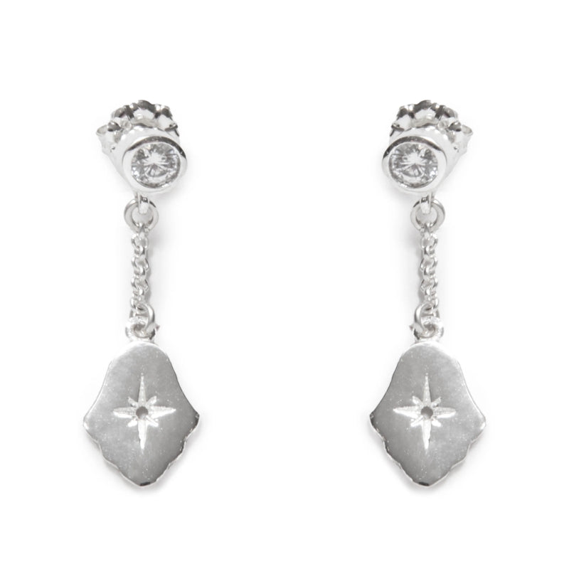 BOUCLE D'OREILLES PENDANTES ÉTOILES ZIRCONS ENGRAVÉES - ARGENT