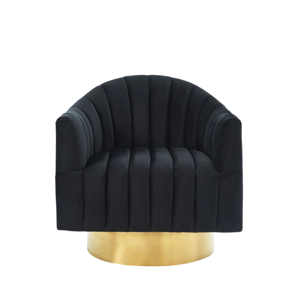 FAUTEUIL ROTATIF EN VELOURS & NOIR BASE DORÉE