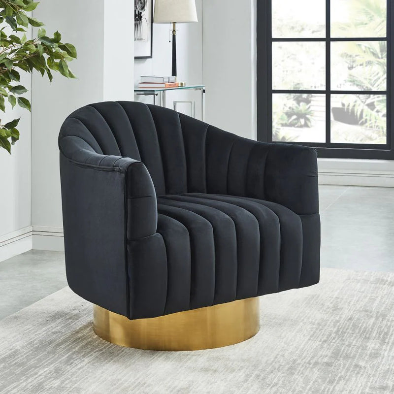 FAUTEUIL ROTATIF EN VELOURS & NOIR BASE DORÉE