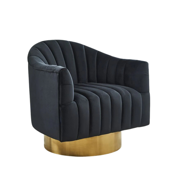 FAUTEUIL ROTATIF EN VELOURS & NOIR BASE DORÉE