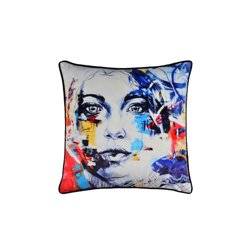 COUSSIN AVEC PORTRAIT VISAGE MULTI-COULEURS