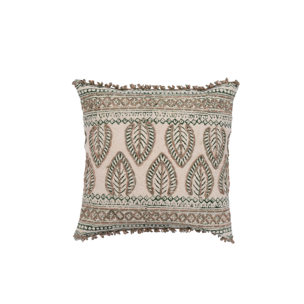 COUSSIN BRODÉ AVEC MOTIF FEUILLAGE