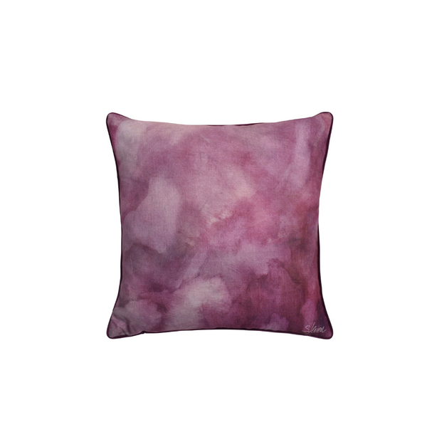 COUSSIN TOILE FUCHSIA AVEC CONTOUR EN VELOURS