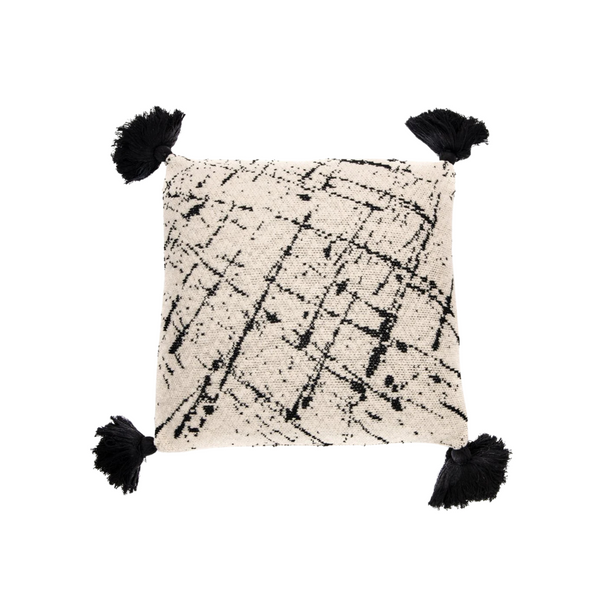 COUSSIN EN COTON MOTIF SPLASH PEINTURE AVEC POMPOM