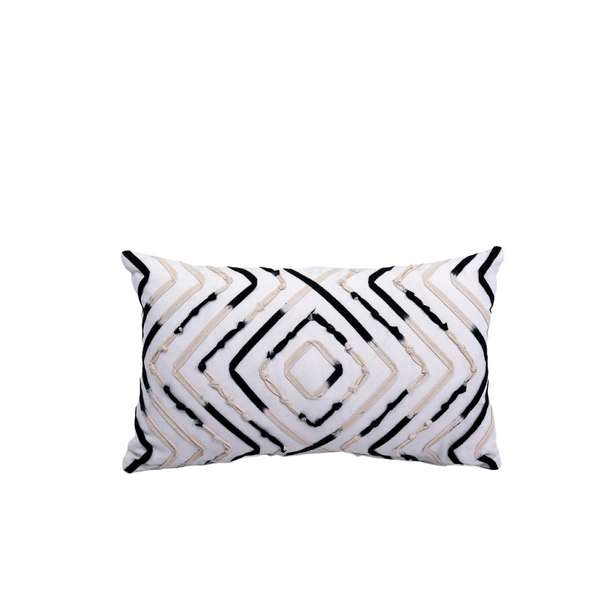 COUSSIN RECTANGULAIRE AVEC MOTIF LOSANGE BEIGE &  NOIR