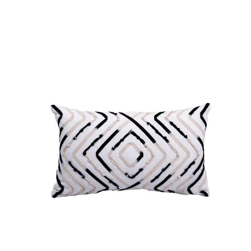 COUSSIN RECTANGULAIRE AVEC MOTIF LOSANGE BEIGE &  NOIR