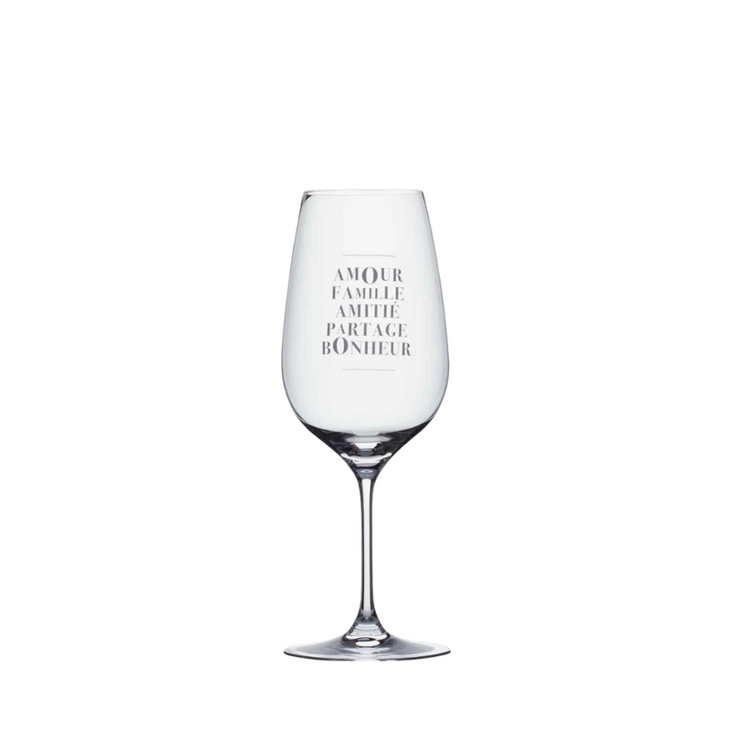 GARÇON DE TABLE - VERRE À VIN "AMOUR FAMILLE AMITIÉ PARTAGE BONHEUR"