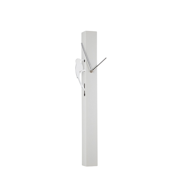 WOODPECKER - HORLOGE RECTANGULAIRE MURALE BLANCHE AVEC OISEAU