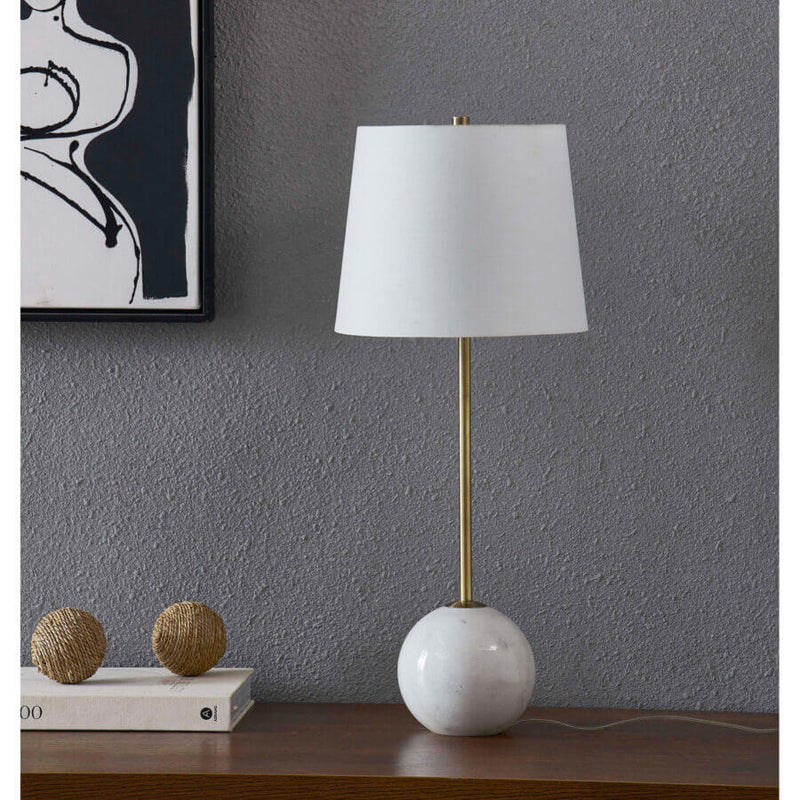 LAMPE DE TABLE AVEC BASE BOULE MABRE BLANC