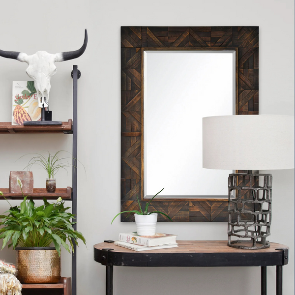 RENWILL - MIROIR CONTOUR MOTIF BOIS BRUN FONCÉ