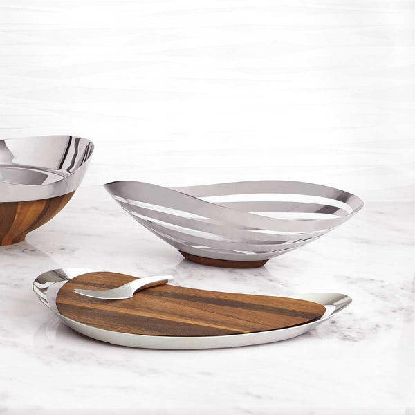 NABMÉ - PLATEAU DE FROMAGE EN BOIS & STAINLESS ARGENT AVEC COUTEAU